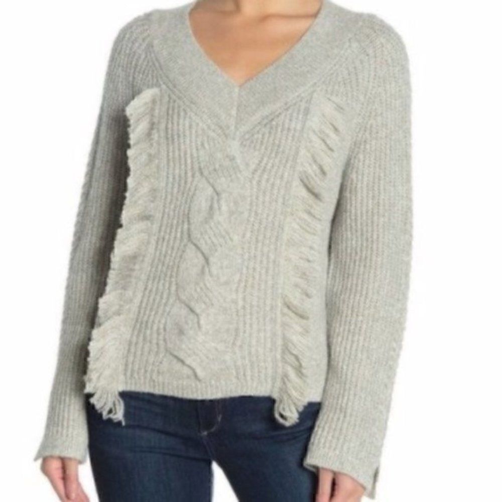 Abound Cable Knit Fringe Sweater Pullover Grey S